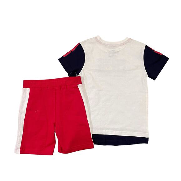 BLAC LABEL Graphic T-Shirt & Shorts Set Red White Navy Blue NWT Boys 4T - Picture 3 of 6